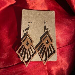 these are laser cut wooden art deco  geometric dangle earring